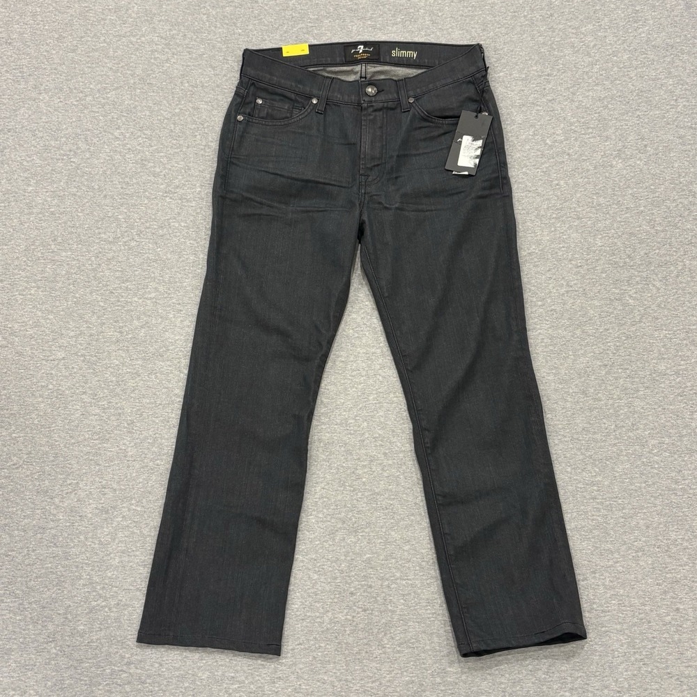 NWT 7 For All Mankind Slimmy Jeans Men's Size 31x26.5 Black Denim Slim Straight